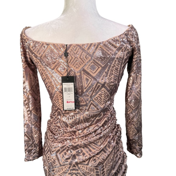 BCBGMAXAZRIA Sequin Off-Shoulder Ruched Dress – Small – Rose Gold - Picture 6 of 14